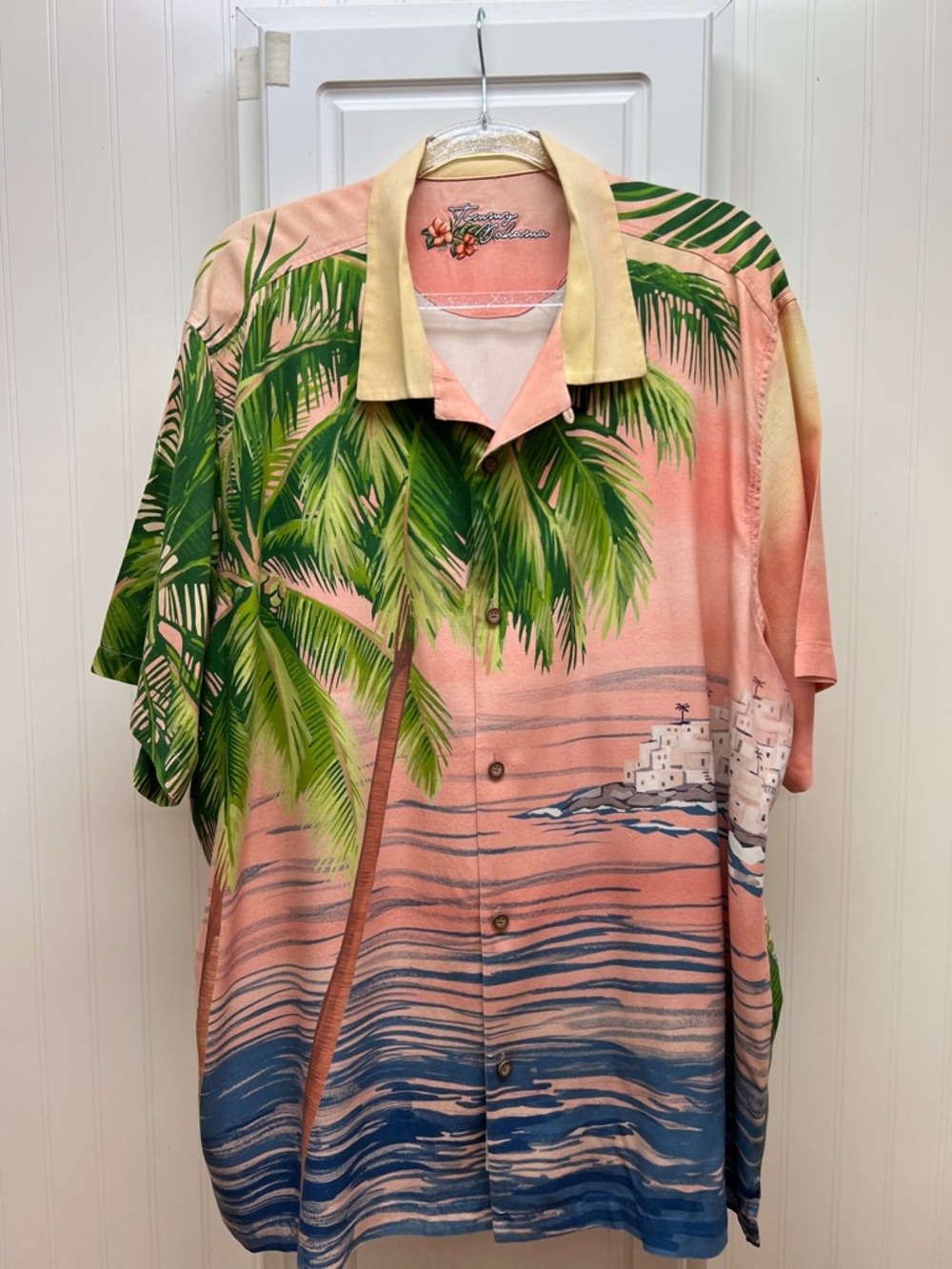 Tommy Bahama Peach Embroidered Floral Camp Shirt